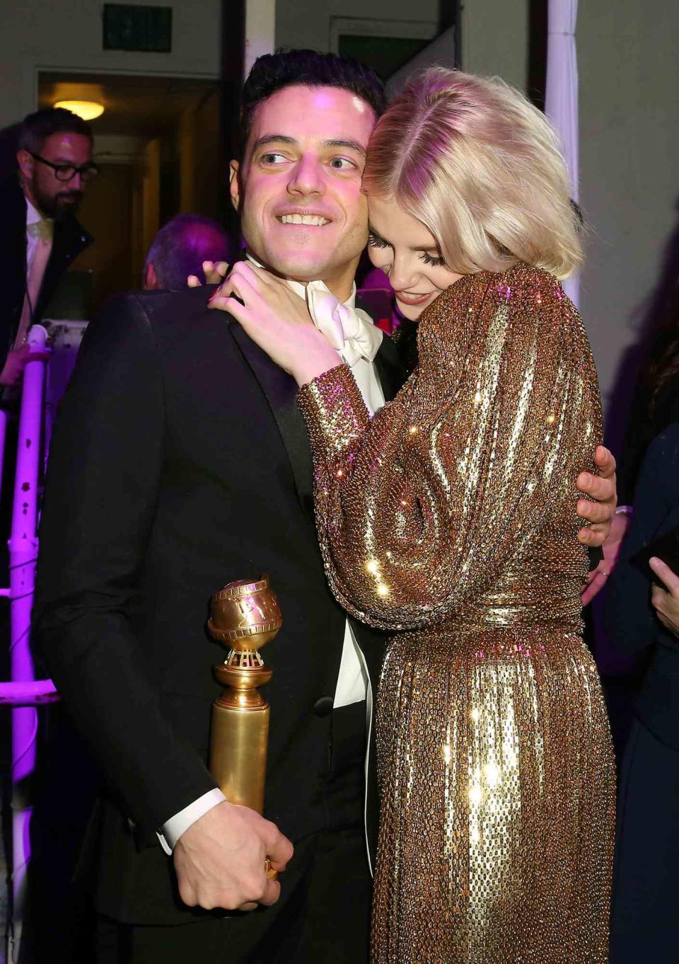 Rami Malek and Lucy Boynton attend the FOX/HULU Golden Globe Awards viewing party and post-show celebration at The Beverly Hilton Hotel on January 6, 2019 in Beverly Hills, California