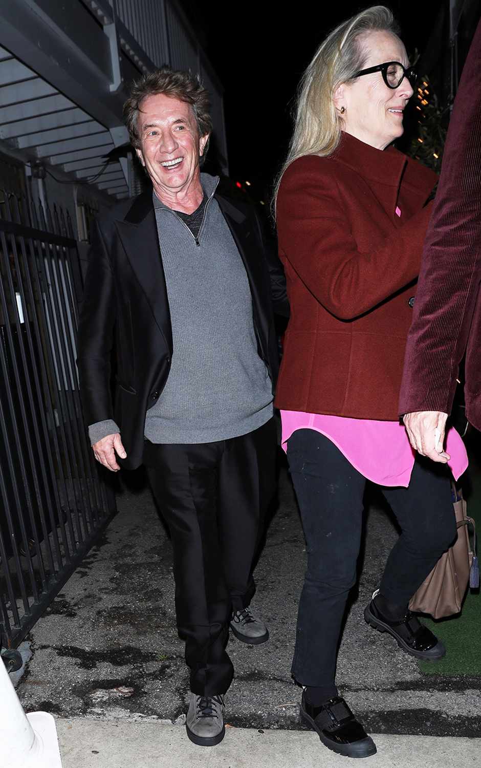 <p>The Hollywood Curtain/BACKGRID</p> Meryl Streep and Martin Short are seen leaving Italian restaurant Giorgio Baldi after having dinner as friends in Santa Monica.