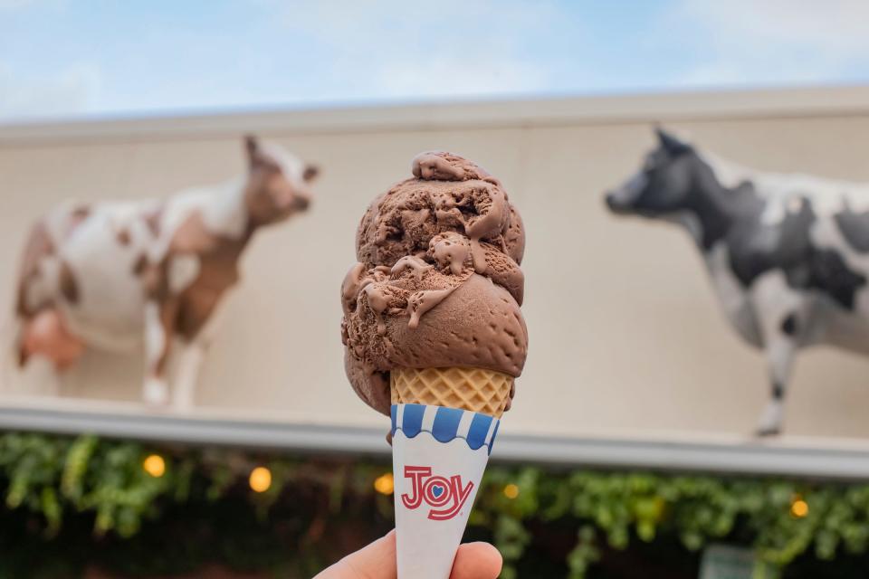 Chocolate ice cream at Guernsey Farms Dairy in Northville, Mich., on July 15, 2023.
