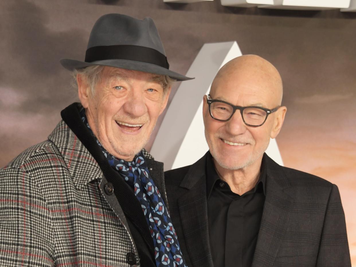 Sir Ian McKellen and Sir Patrick Stewart at "Star Trek: Picard" premiere at Odeon Luxe Leicester Square on January 15, 2020 in London, England.