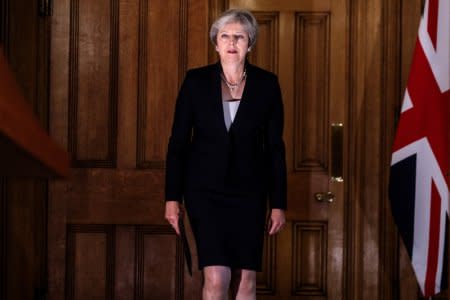 Britain's Prime Minister Theresa May arrives to make a statement on Brexit negotiations with the European Union at Number 10 Downing Street, London September 21, 2018 . Jack Taylor/Pool via Reuters