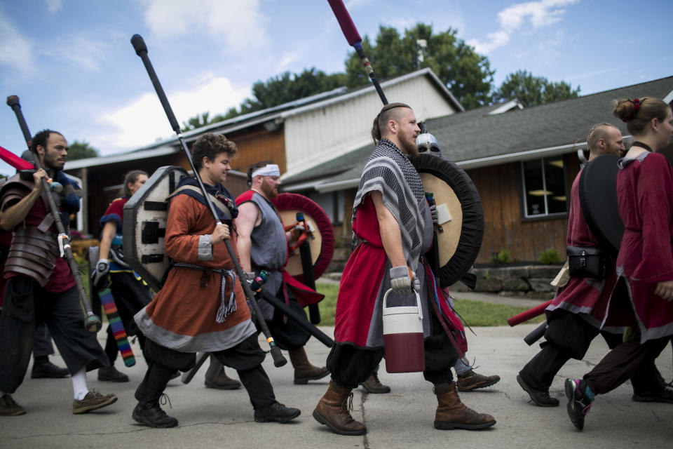 Warriors march to the battlefield. (Photo: Maddie McGarvey for HuffPost)