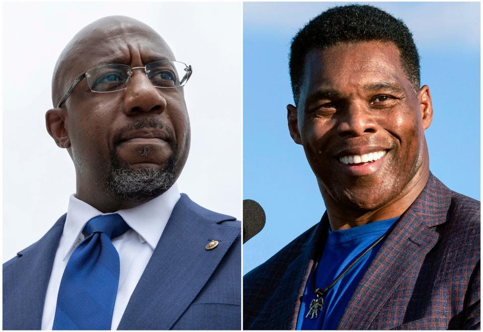 A composite image showing Democratic Sen. Raphael Warnock, who won the state’s runoff election, and his Republican challenger Herschel Walker.