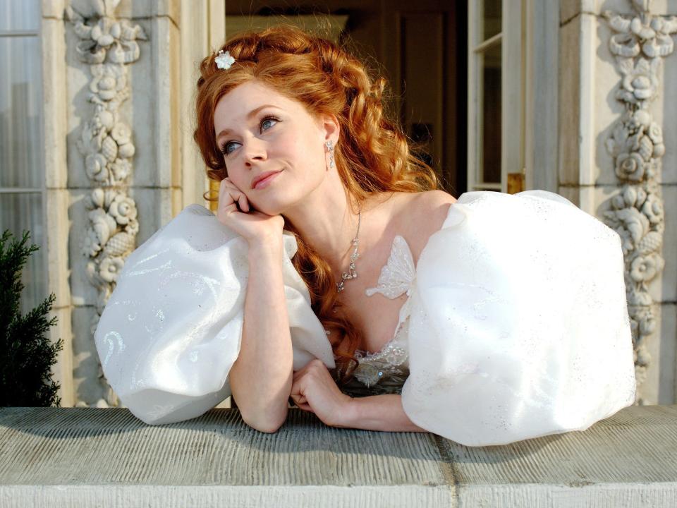 Amy Adams dressed as a princess with a white dress in "Enchanted."