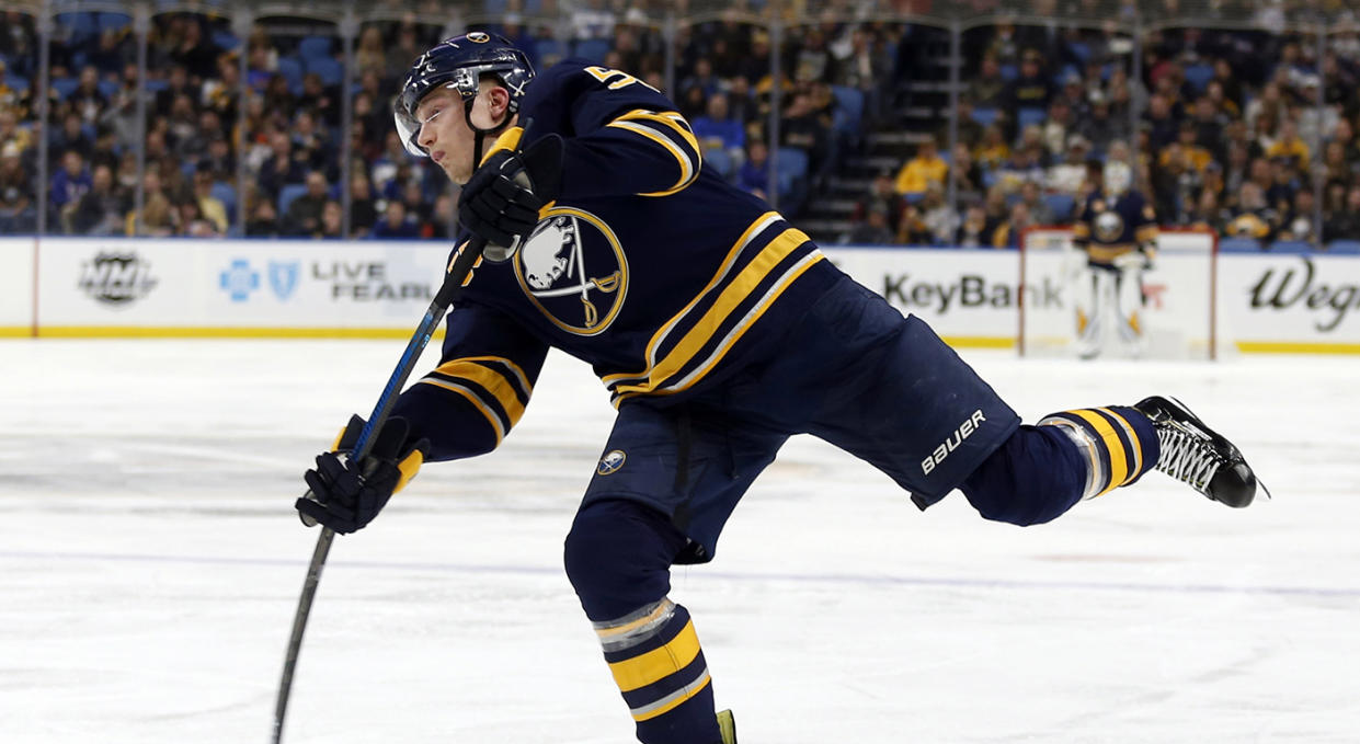 Buffalo Sabres defenceman Rasmus Ristolainen takes a shot on goal. (Timothy T. Ludwig-USA TODAY Sports)