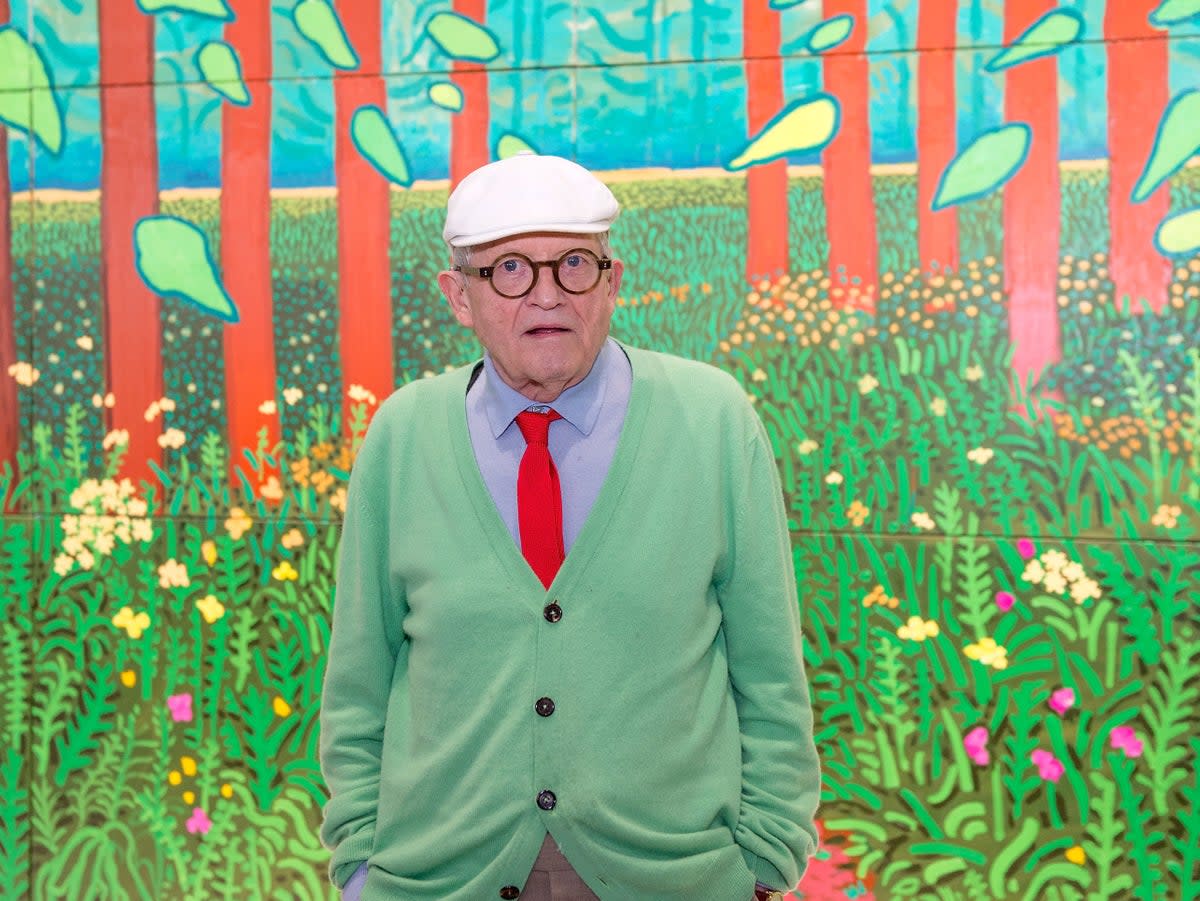 David Hockney is known for his dapper suits and love of bright colours (Getty Images)