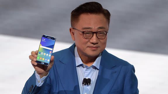 Samsung President of Mobile Communications Business DJ Koh speaks onstage holding the new Samsung Galaxy Note 7 during Samsung Unpacked 2016 at Hammerstein Ballroom on August 2, 2016 in New York City.