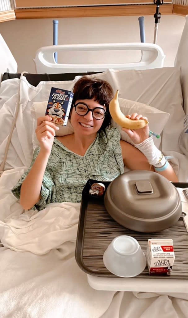 Kate Micucci shortly after her lung surgery. TikTok/@katiemicucci