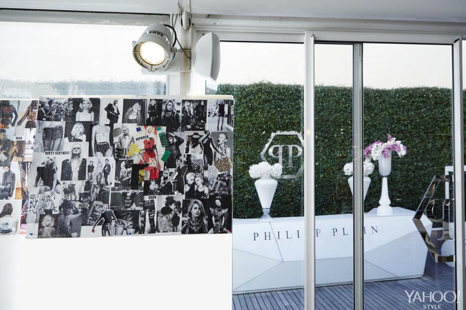 A mood board in Phillip Plein’s Milan showroom. (Photo: Matteo Cherubino.)