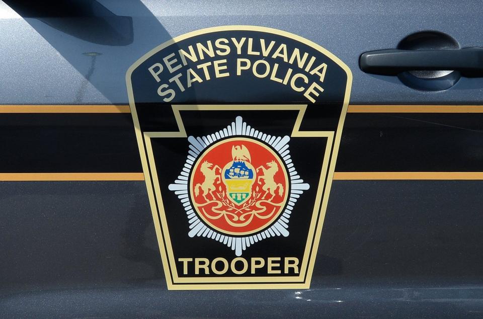 A Pennsylvania State Police SUV is parked outside the Troop E headquarters on May 2, 2020, in Lawrence Park Township.