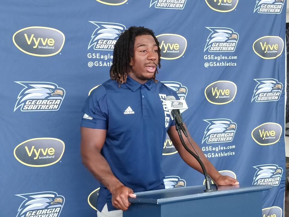 Georgia Southern running back Jalen White at the team's weekly Monday press conference on Monday, Aug. 29, 2022 in Statesboro.