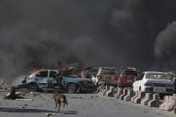 <p>A dog is seen running at the site of a car bomb attack in Kabul on May 31, 2017. (Shah Marai/AFP/Getty Images) </p>