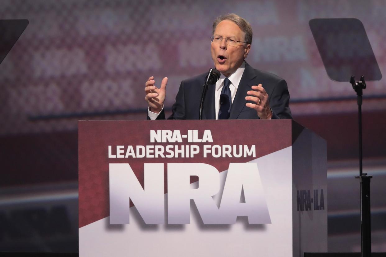 Wayne LaPierre, executive vice president and CEO of the NRA, speaks at the NRA-ILA's Leadership Forum: Scott Olson/Getty Images