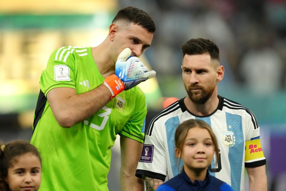 Argentina goalkeeper Emiliano Martinez (left) and Lionel Messi are aiming to be World Cup winners (Nick Potts/PA) (PA Wire)