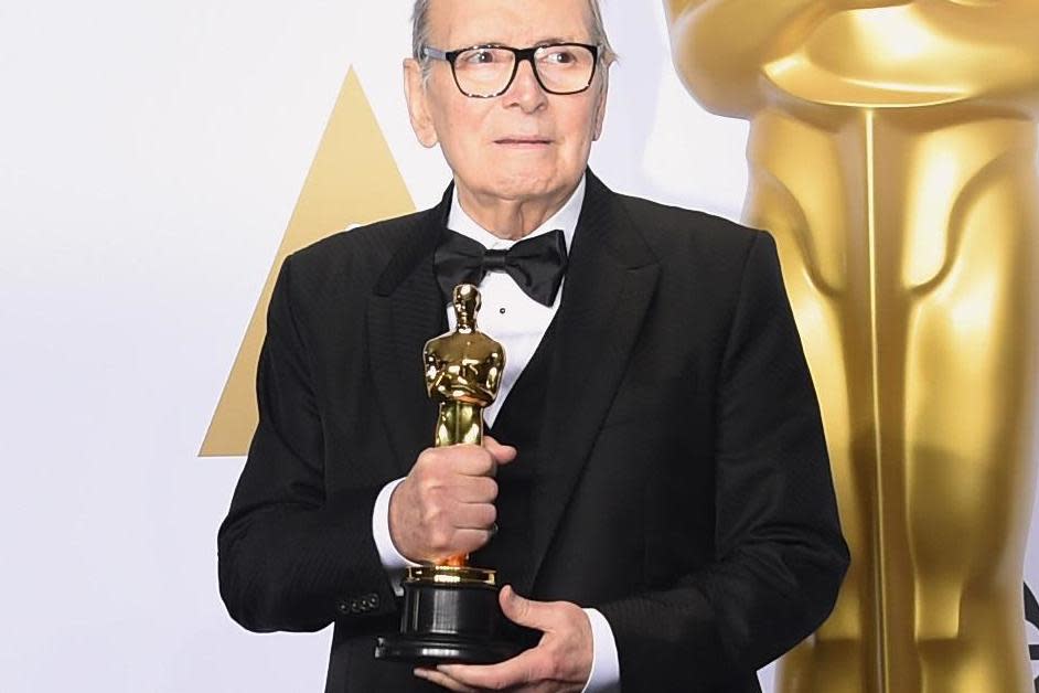 Composer Ennio Morricone winner of the Best Original Score award for The Hateful Eight poses in the press room during the 88th Annual Academy Awards at Loews Hollywood Hotel on 28 February, 2016 in Hollywood, California: (Photo by Jason Merritt/Getty Images)