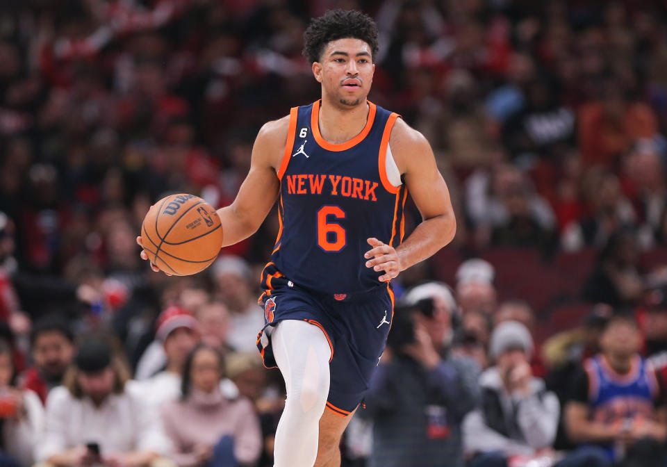 New York Knicks Guard Quentin Grimes should be rostered in more fantasy leagues. (Photo by Melissa Tamez/Icon Sportswire via Getty Images)