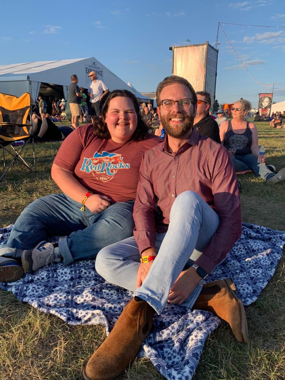 Trevor Angel and Olivia Beutel, best friends since high school, got to Bourbon &  Beyond, their first music festival, in time Thursday evening to catch Train.