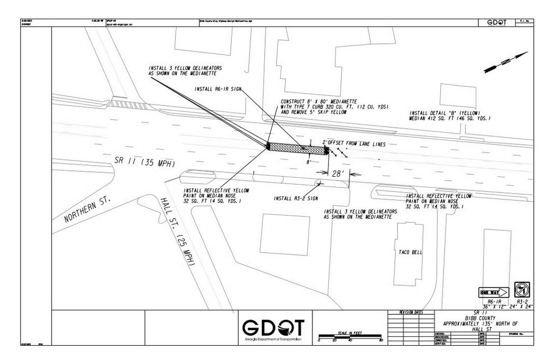 A possible option for placement of a median at Gray Highway is shown in a drawing above.