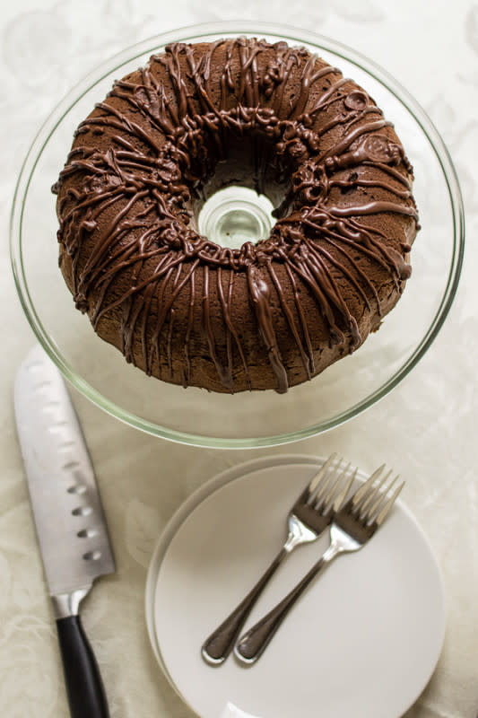 <p>Drop The Sugar</p><p>Enjoy the rich chocolate flavor of this very moist Triple Chocolate Bundt Cake made with almond flour and coconut flour and chocolate frosting drizzled on top!</p><p><a href="https://www.dropthesugar.com/moist-gluten-free-triple-chocolate-bundt-cake/" rel="nofollow noopener" target="_blank" data-ylk="slk:Get the recipe!;elm:context_link;itc:0;sec:content-canvas" class="link ">Get the recipe!</a></p>
