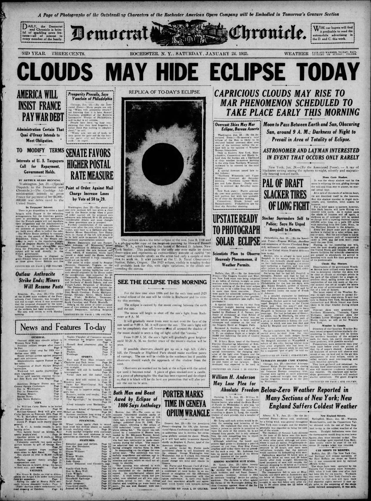 Clouds may obscure Jan 24 1925