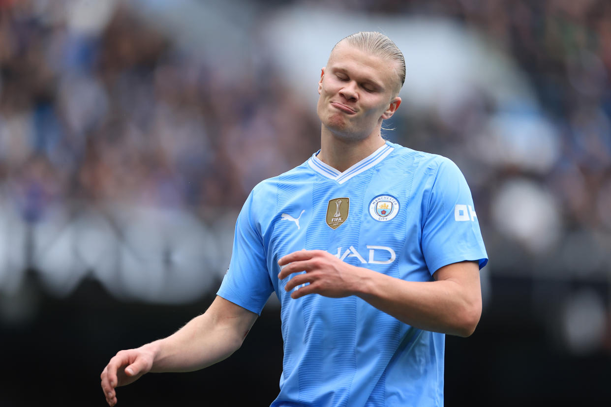 Erling Haaland, delantero del Manchester City, ha sido criticado por su juego a pesar de mantenerse como líder de goleo en la Premier League. (Foto: Simon Stacpoole/Offside/Offside via Getty Images)