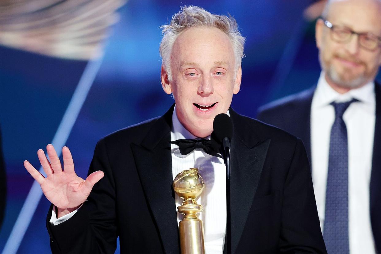 BEVERLY HILLS, CALIFORNIA - JANUARY 10: 80th Annual GOLDEN GLOBE AWARDS -- Pictured: Mike White accepts the Best Limited or Anthology Series or Television Film award for "The White Lotus" onstage at the 80th Annual Golden Globe Awards held at the Beverly Hilton Hotel on January 10, 2023 in Beverly Hills, California. -- (Photo by Rich Polk/NBC via Getty Images)