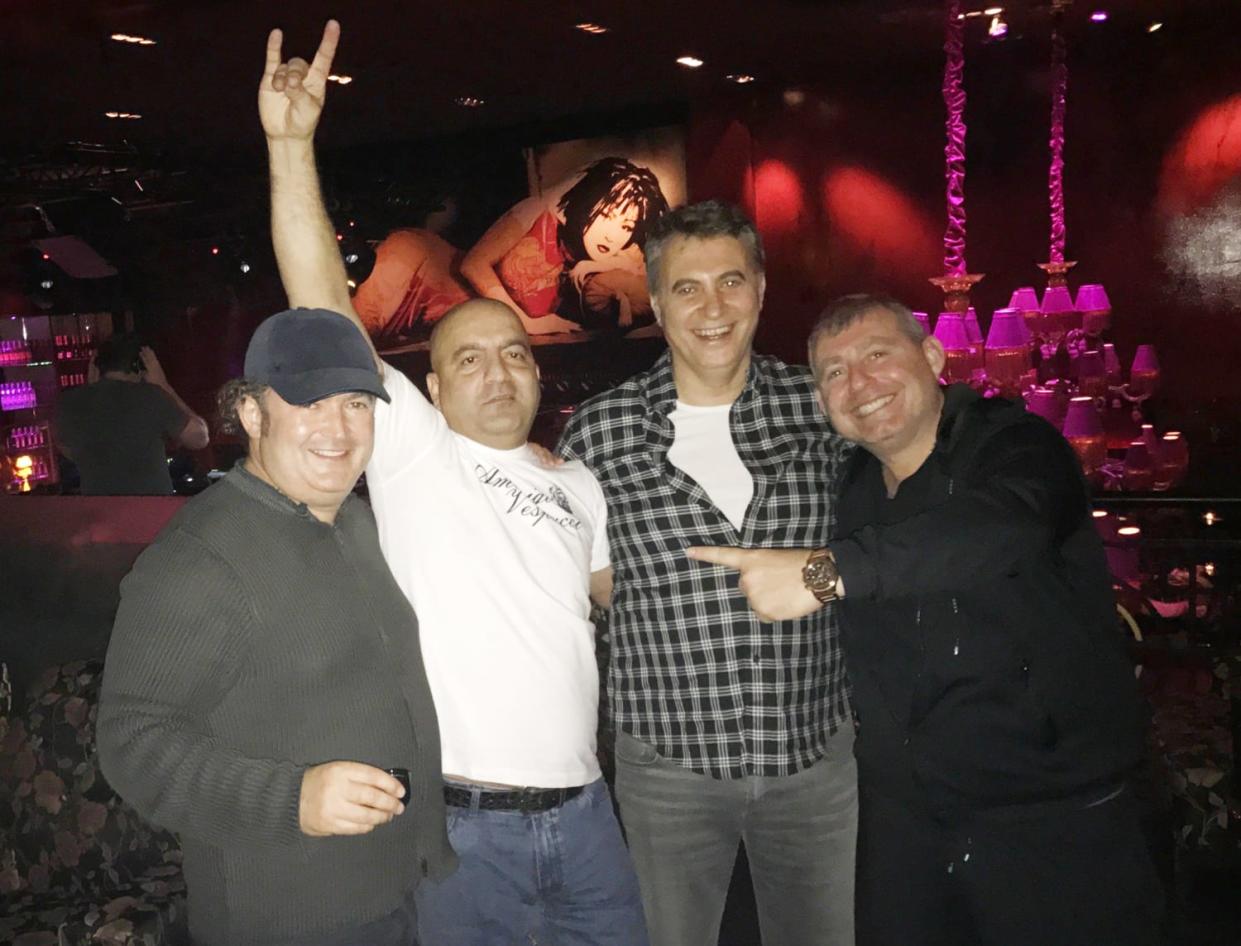 Igor Fruman, Turkish shipping magnate Mubariz Mansimov, Turkish businessman Fikret Orman, Lev Parnas at the Buddha -Bar in Kyiv, on Dec 5, 2016, the night that Parnas said he met Mansimov for the first time. (Courtesy Lev Parnas)