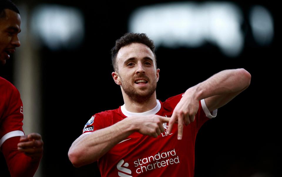 Diogo Jota celebrates Liverpool's third