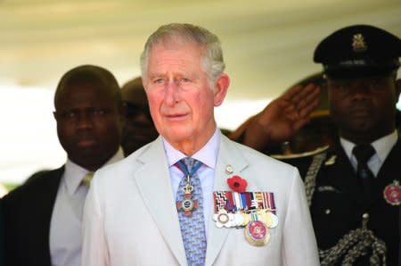 FILE PHOTO: Britain's Charles, Prince of Wales stands during the honouring of the fallen heroes of the two World Wars in Abuja, Nigeria, November 8, 2018. Pius Utomi Ekpei/Pool via REUTERS/File Photo