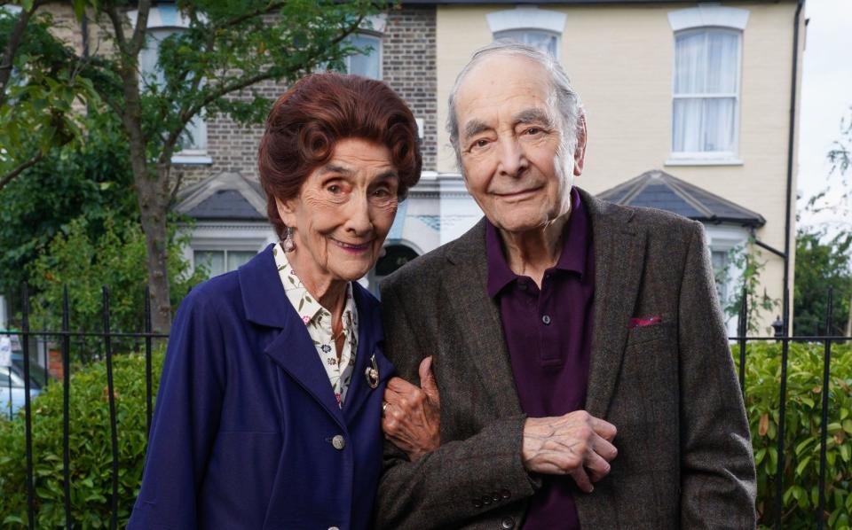 The late June Brown and Leonard Fenton, who played Dot Cotton and Dr Legg in EastEnders, respectively - BBC/PA