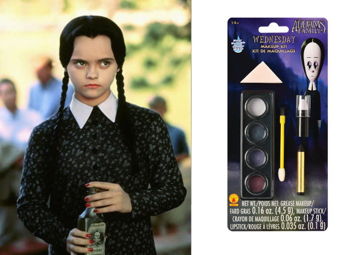 Wednesday Addams in The Addams Family, Wednesday Makeup Kit Accessory. Image via Paramount Pictures, Party City