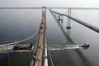 <b>Chesapeake Bay Bridge </b><br> The Chesapeake Bay Bridge is a four lane bridge that connects the Delmarva Peninsula's Eastern Shore of Virginia with Virginia Beach and the metropolitan area of Hampton Roads, Virginia. The bridge has a total length of 37 kilometres.