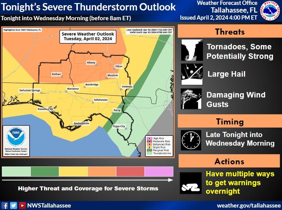 The enhanced (level 3 of 5) severe weather risk area has expanded south this afternoon to Florida's state line.