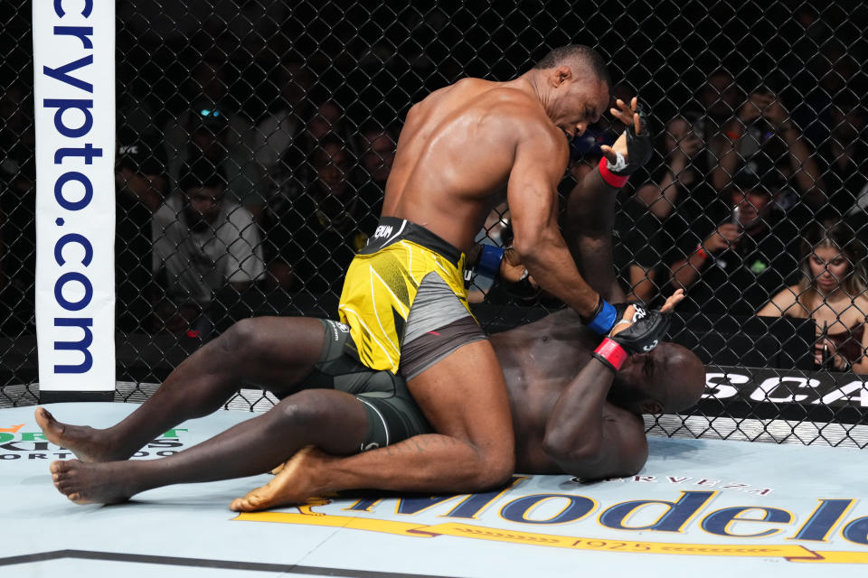 CHARLOTTE, NORTH CAROLINA - MAY 13:  (L-R) Jailton Almeida of Brazil punches Jairzinho Rozenstruik of Suriname in their heavyweight fight during the UFC Fight Night event at Spectrum Center on May 13, 2023 in Charlotte, North Carolina. (Photo by Jeff Bottari/Zuffa LLC via Getty Images)