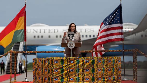 PHOTO: Vice President Kamala Harris delivers a speech at the Kotoka International Airport, March 26, 2023 in Accra, Ghana. (Ernest Ankomah/Getty Images)