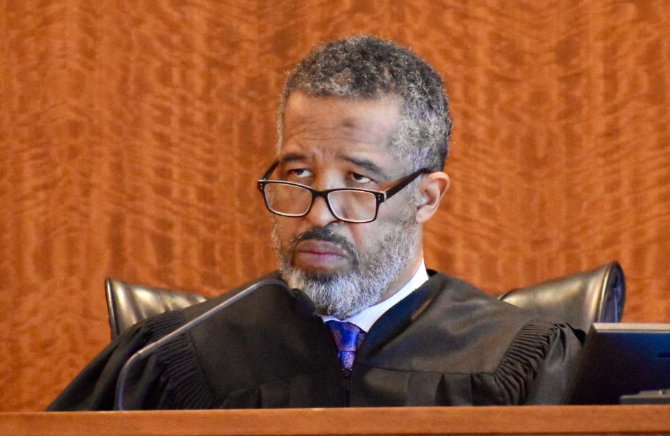 Judge William White presides over the arraignment of Denzel Gomes on Thursday, Feb. 15, 2024, in Bristol County Superior Court in Fall River.