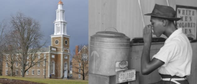 Photo collage: Hamilton College Flickr/Joe Cosentino, Library of Congress/Negro drinking at Colored water cooler in streetcar terminal, Oklahoma City by Russell Lee