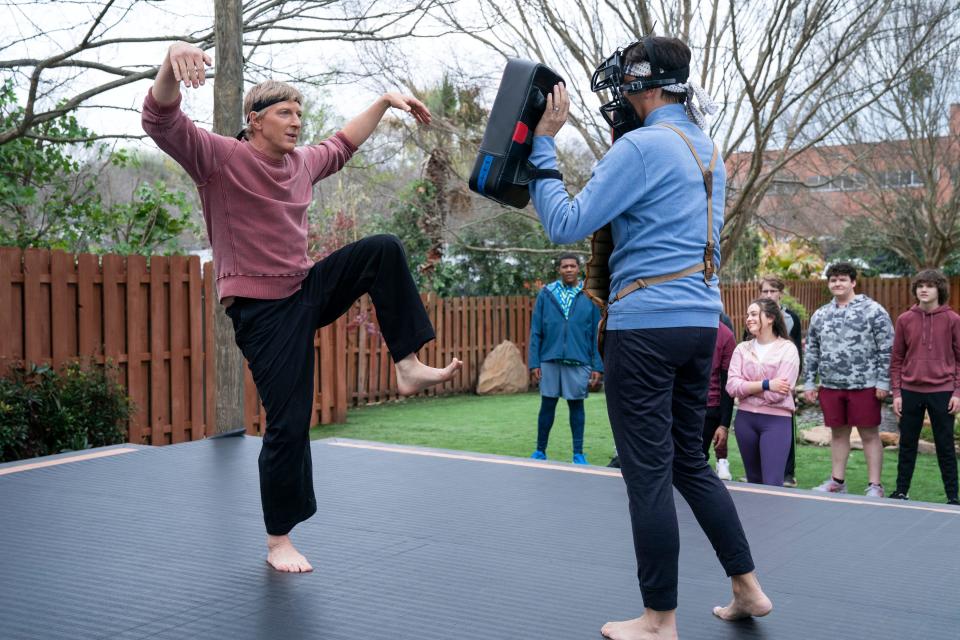 William Zabka as Johnny Lawrence, left, and Ralph Macchio as Daniel LaRusso in Season Four of "Cobra Kai."