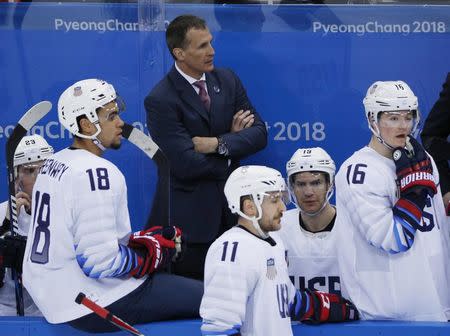 REFILE - CORRECTING TYPO - Ice Hockey - Pyeongchang 2018 Winter Olympics - Men's Quarterfinal Match - Czech Republic v U.S. - Gangneung Hockey Centre, Gangneung, South Korea - February 21, 2018 - Coach Tony Granato of U.S. watches the action. REUTERS/Brian Snyder