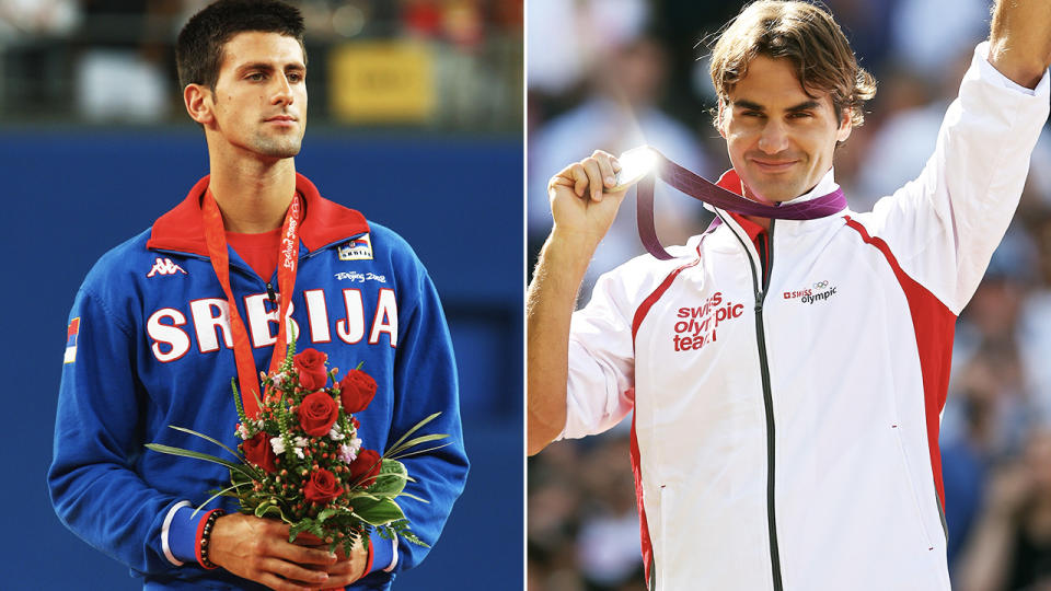 Novak Djokovic and Roger Federer, pictured here at the Olympic Games.