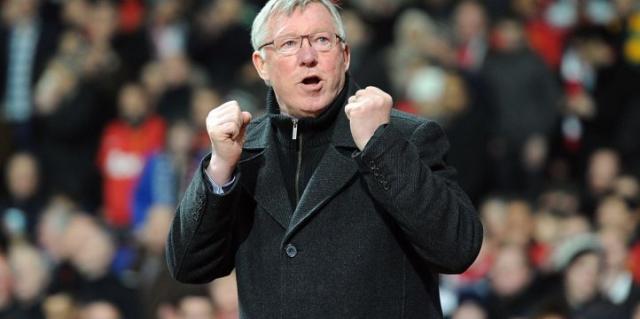 Sir Alex Ferguson salutes the fans during the UEFA Champions League match between Manchester United and Real Madrid at Old Trafford, Manchester, March 2013. Credit: Alamy
