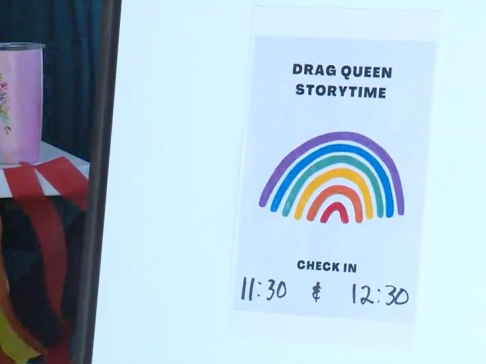 A sign advertising the Drag Queen story time in Sparks, Nevada (WRAL)