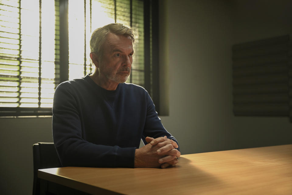 This image released by Peacock shows Sam Neill in a scene from "Apples Never Fall." (Jasin Boland/Peacock via AP)