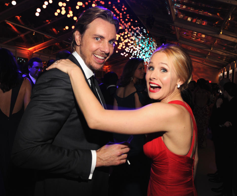 Dax Shepard originally proposed to Kristen Bell in 2009 but the pair decided not to get married until everybody could. When the Defense of Marriage Act was shut down, Bell proposed to Shepard on Twitter using the hashtag #marriageequality. (Getty Images)