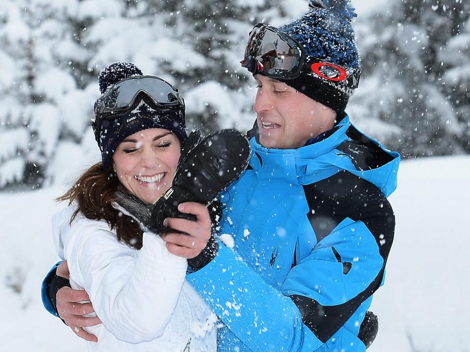 Prince William and Kate Middleton in a snowball fight