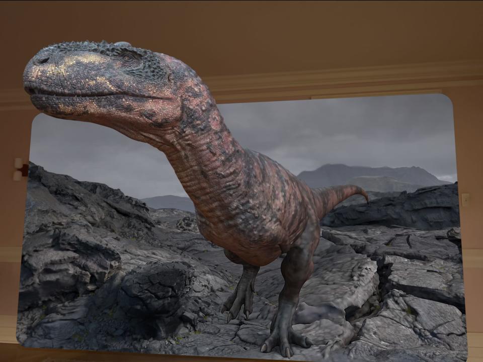 An image of "Encountering Dinosaurs" on the Vision Pro.