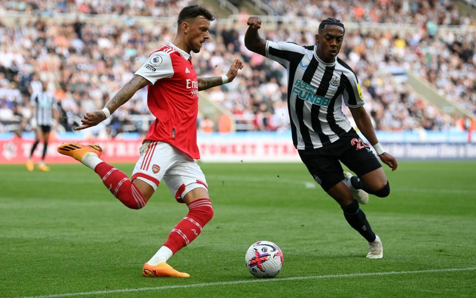 Ben White clears under pressure from Joe Willock - Joe Willock: 'I was so homesick when I first joined Newcastle - but it turned me into a man' - Getty Images/Michael Regan