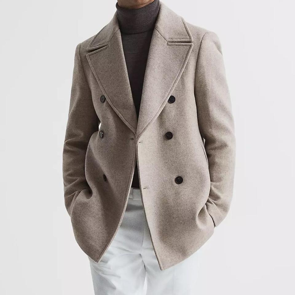 Wool Blend Herringbone Peacoat