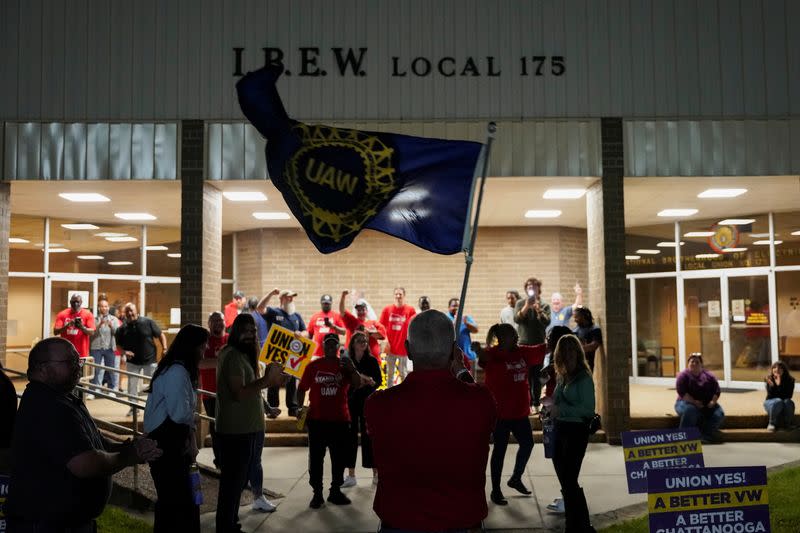 FILE PHOTO: Volkswagen factory workers' unionization vote results watch party in Chattanooga