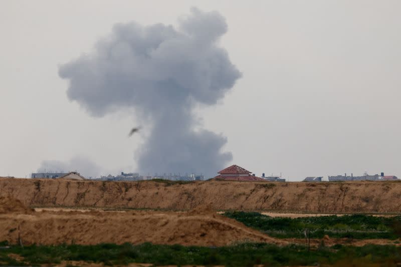 Smoke rises over southern Gaza, as seen from Israel